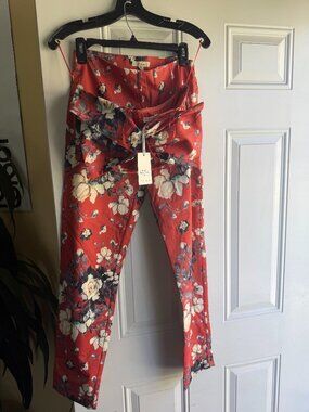 Red Floral 2-Piece Set: Oversized Bow Top & Straight Leg Pants